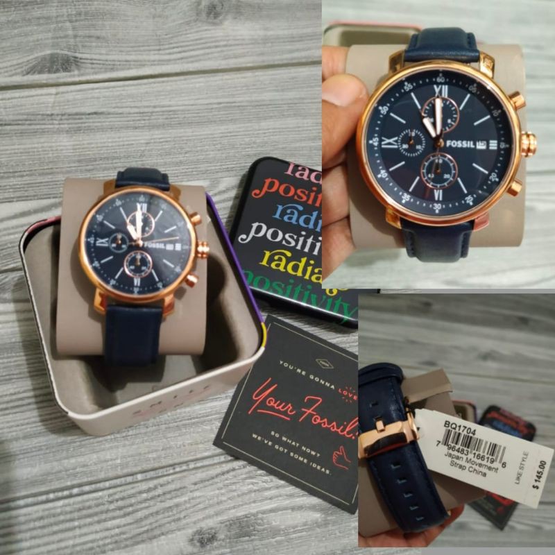 Jam FOSSIL Pria BQ1704 Rhett  Leather Strap Navy men's watch