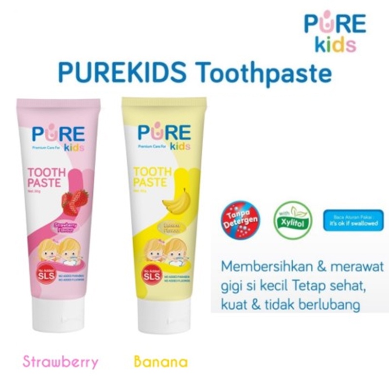 Pure Kids Tooth Paste 50gr Pasta Gigi Anak Pure Banana Strawberry