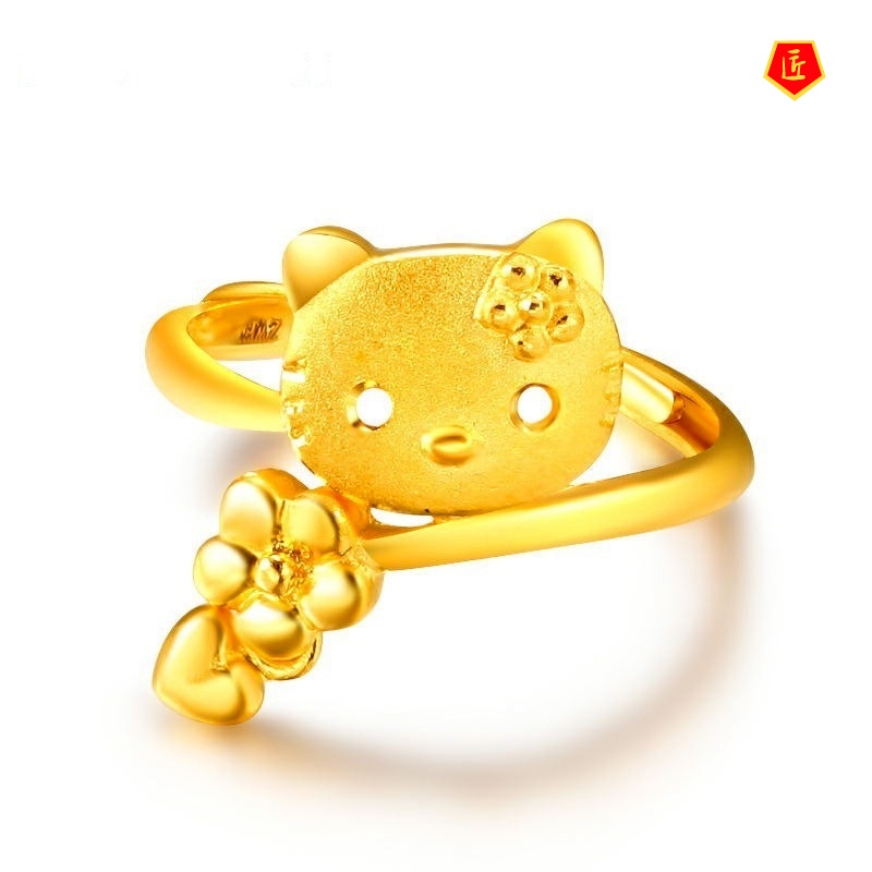 [Ready Stock]3D Golden Comic Cat Ring Korean Fashion Simple