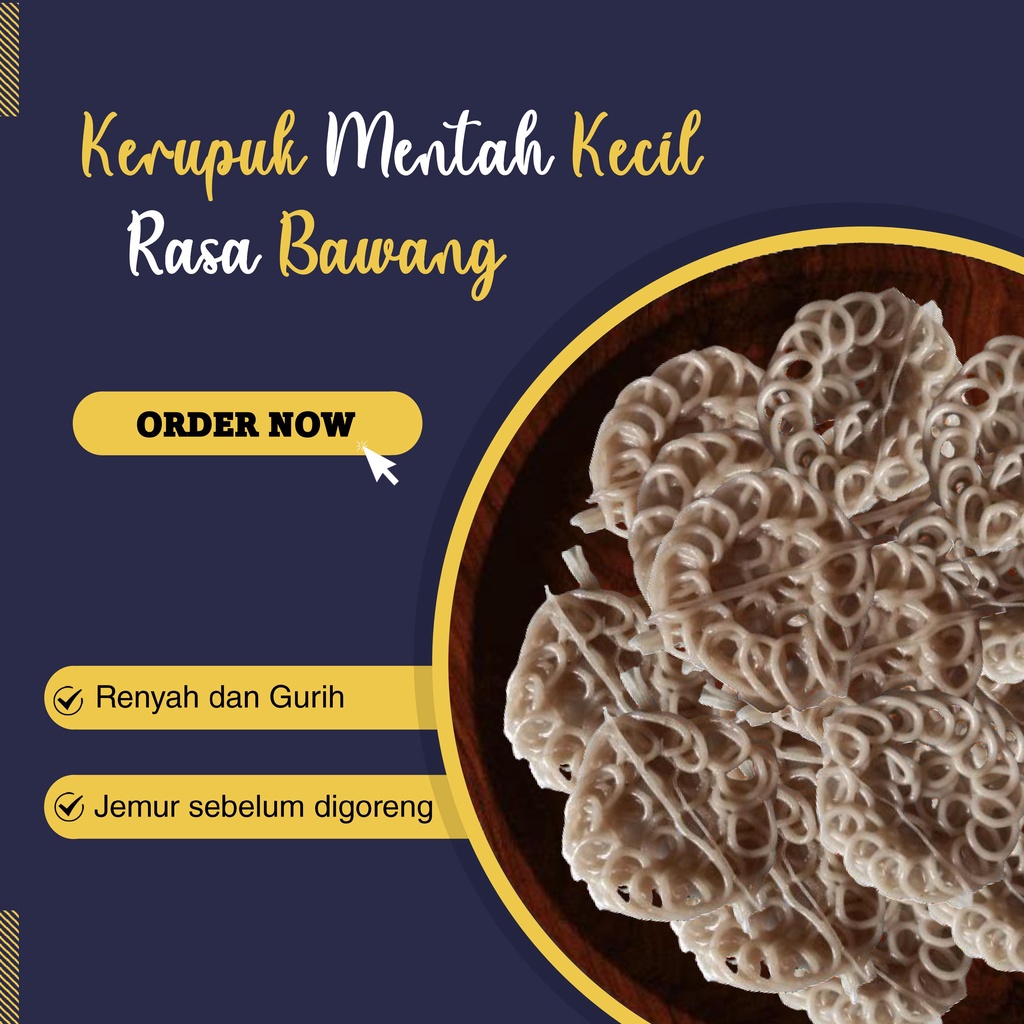 

Kerupuk Mentah Kecil Rasa Bawang II Kemasan 250 Gr, 500 Gr dan 1 Kg