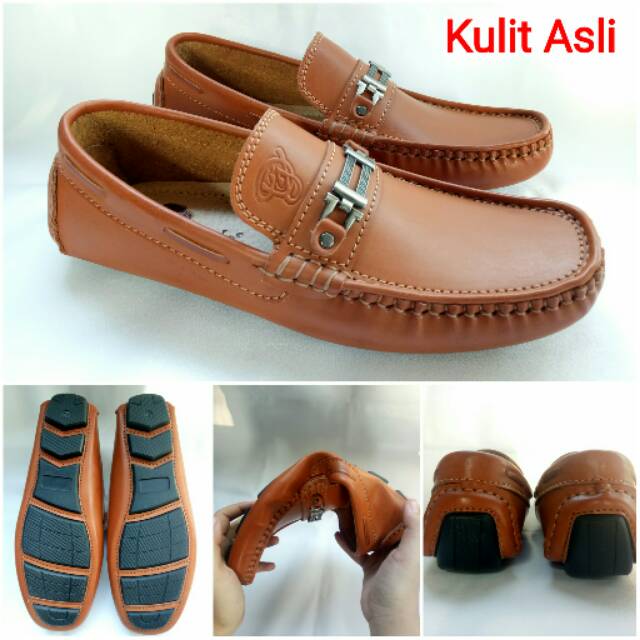 SEPATU SLIP ON KULIT PRIA Warna Coklat Tan / Coklat Tua ...