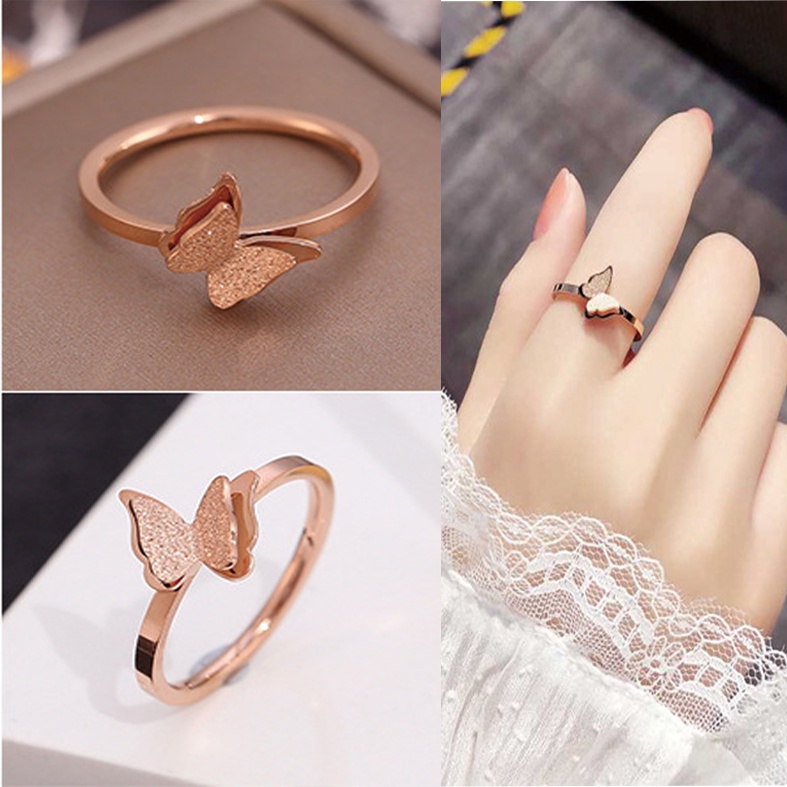 Cincin Bentuk Kupu-Kupu Bahan Titanium Untuk Wanita