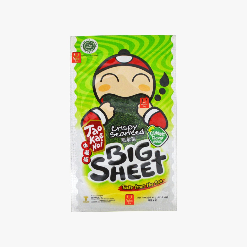 

ECERAN Tao Kae Noi Big Sheet Classic Original Snack Rumput Laut Import dari Thailand - 4gr