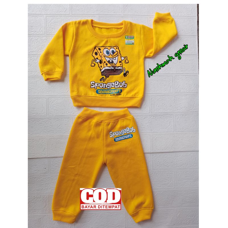 Jaket Bayi / Sweater bayi Panjang/ Stelan Bayi motif SPONGEBOB-Kuning