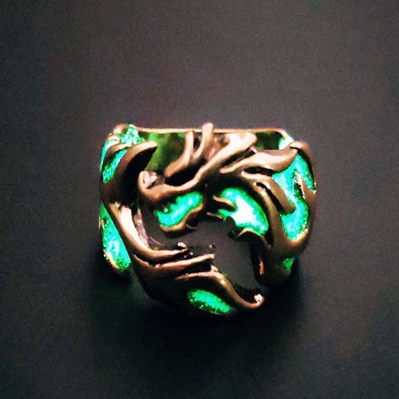 Cincin Desain Naga Luminous Glow In The Dark Gaya Vintage Untuk Pria Dan Wanita