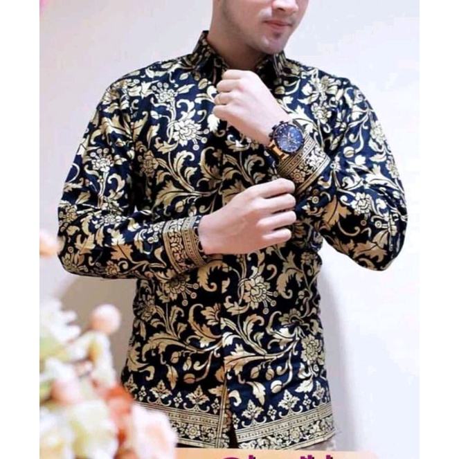 KEMEJA BATIK PRIA EMAS SIZE S M L XL XXL