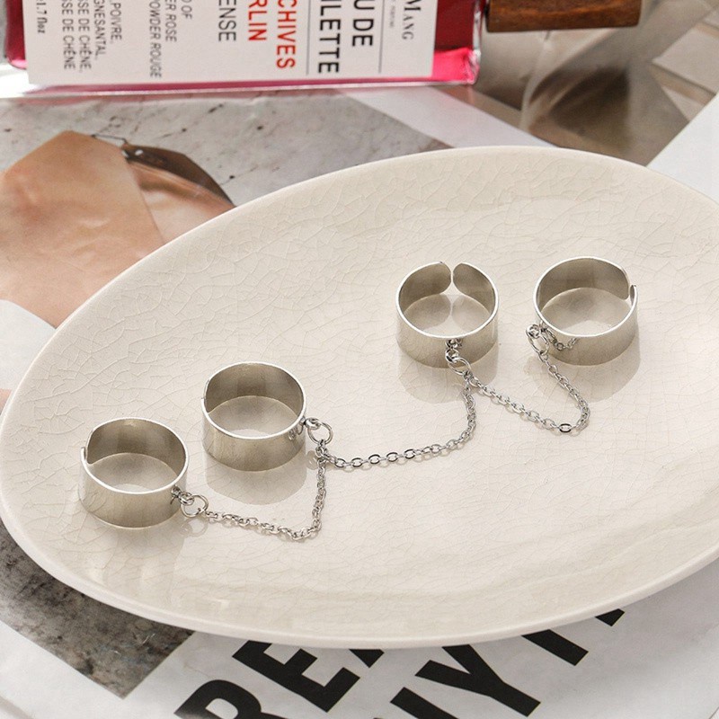Cincin Rantai Multilayer Model Terbuka Bahan Alloy Gaya Punk Hip Hop Untuk Wanita