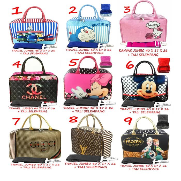 Tas Travel Bag Kanvas + Tali Selempang JUMBO Dora Mickey Mnnie LOL - KTAYOSELEMPANG