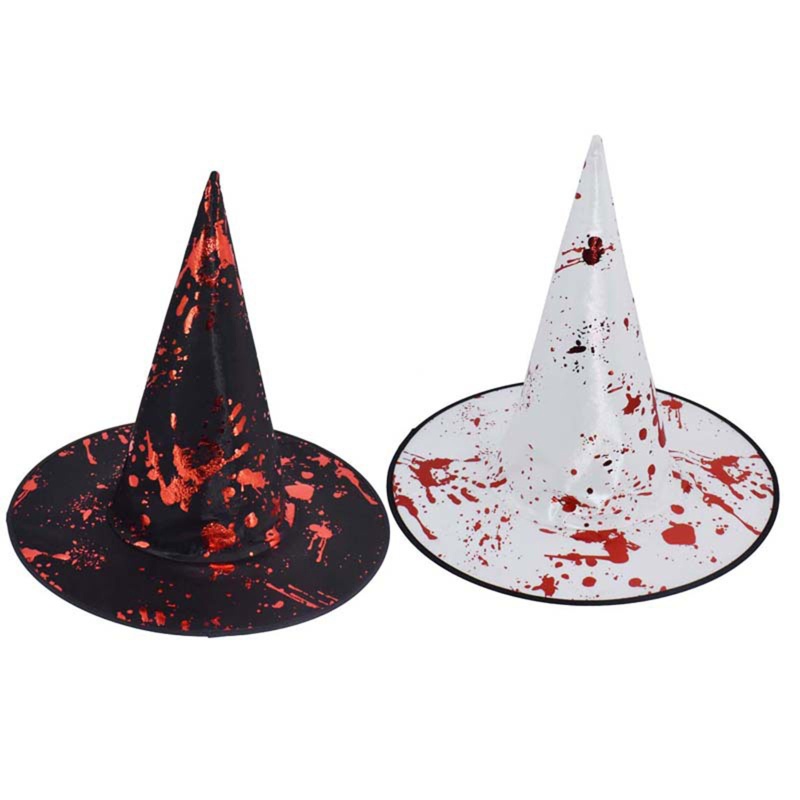 Topi Penyihir Motif Print Tangan Darah Untuk Kostum Halloween