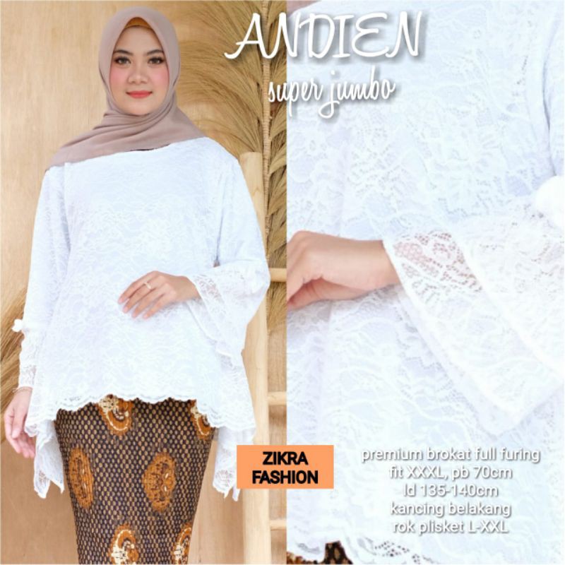RZ - COD Set Kebaya JUMBO Ld 140cm ANDIEN SET by Zikra. Atasan brokat lapis furing dan rok plisket-4