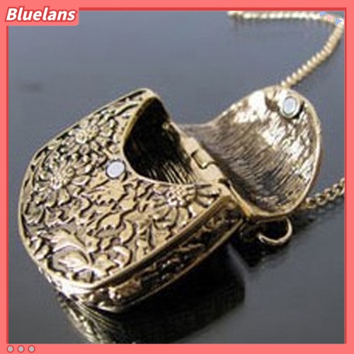 Bluelans Vintage Bag Shape Carved Bronze Locket Pendant Long Chain Sweater Necklace