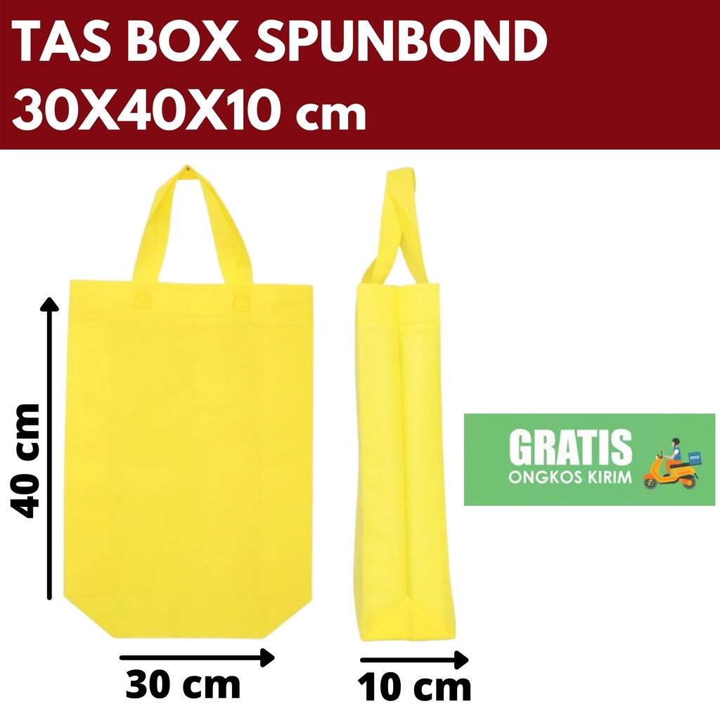 

TAS SPUNBOND BOX 30x40x10cm KUNING HANDLE TALI GOODIE BAG /Tas Belanja