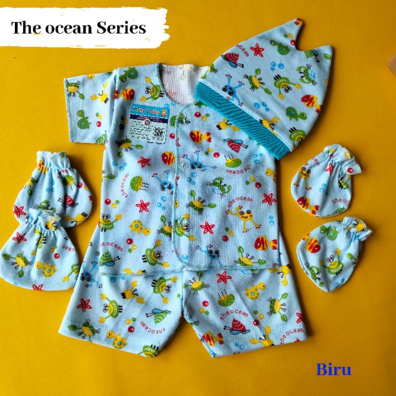 set hemat baju bayi motif the ocean newborn 0-3 bulan