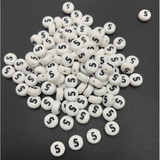 200Pcs Manik-Manik Bulat Angka 0-9 &quot;4x7mm Bahan Akrilik Untuk Membuat Perhiasan Gelang DIY