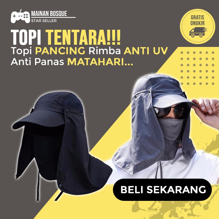 Topi Anti UV Matahari Topi Tudung Jepang Pancing Memancing Topi Rimba Tentara Jepang