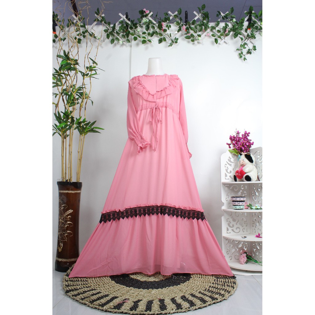 Dress ceruty polos Madina Ceruti babydoll Mila Risty tangan balon kerut karet jumbo L - 4L