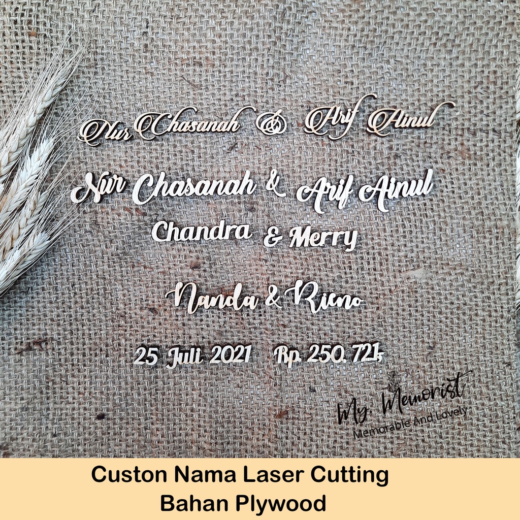 Nama Kayu Custom Dekorasi Mahar Laser Cutting | Bahan Ukiran Nama /Mahar PLYWOOD
