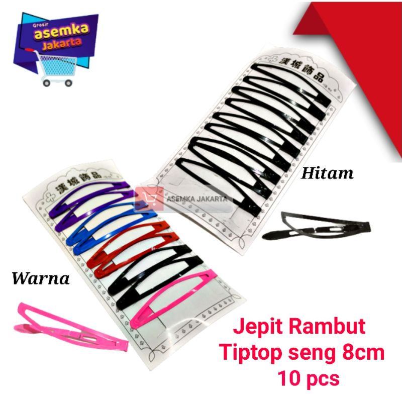 Jepit Rambut 10pcs Tiptop Seng Polos Hitam dan warna besar 8cm Grosir