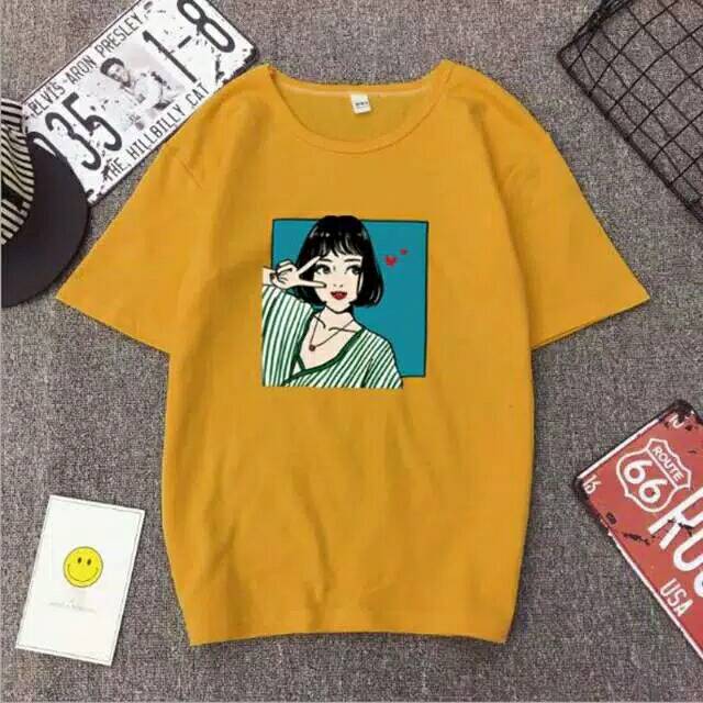 T shirt pose girl kaos  wanita kaos  remaja  atasan wanita 