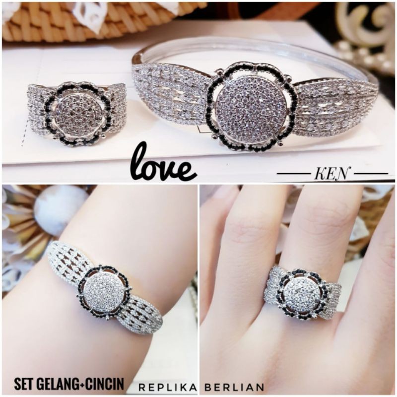 (MAR) TERLARIS Set Perhiasan Lapis Emas Cincin Gelang Berlian Gold Silver Xuping Titanium Permata