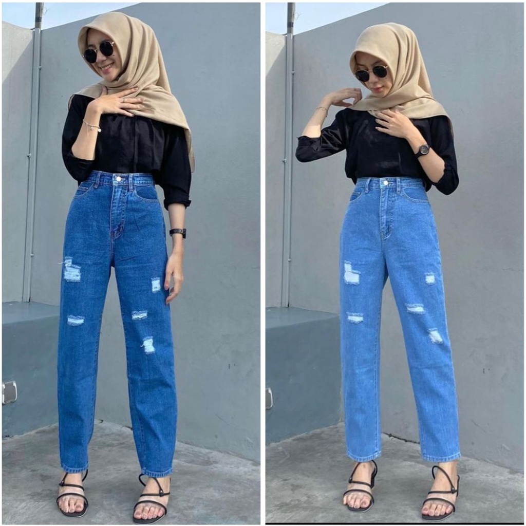 MAGCUN - Celana Jeans Wanita Pinggang Tinggi  Devira Boyfie Premium