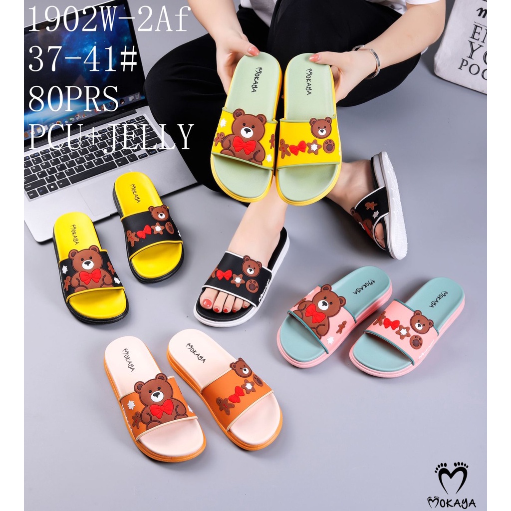 Sandal Slop impor motif beruang lucu - Sandal Mokaya 1902-W &amp; Bear Masker C-1838-A (37-41)