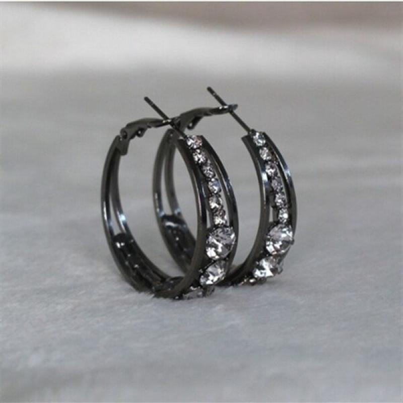 Anting Hoop Zircon Berlian Imitasi Bentuk Lingkaran Untuk Wanita