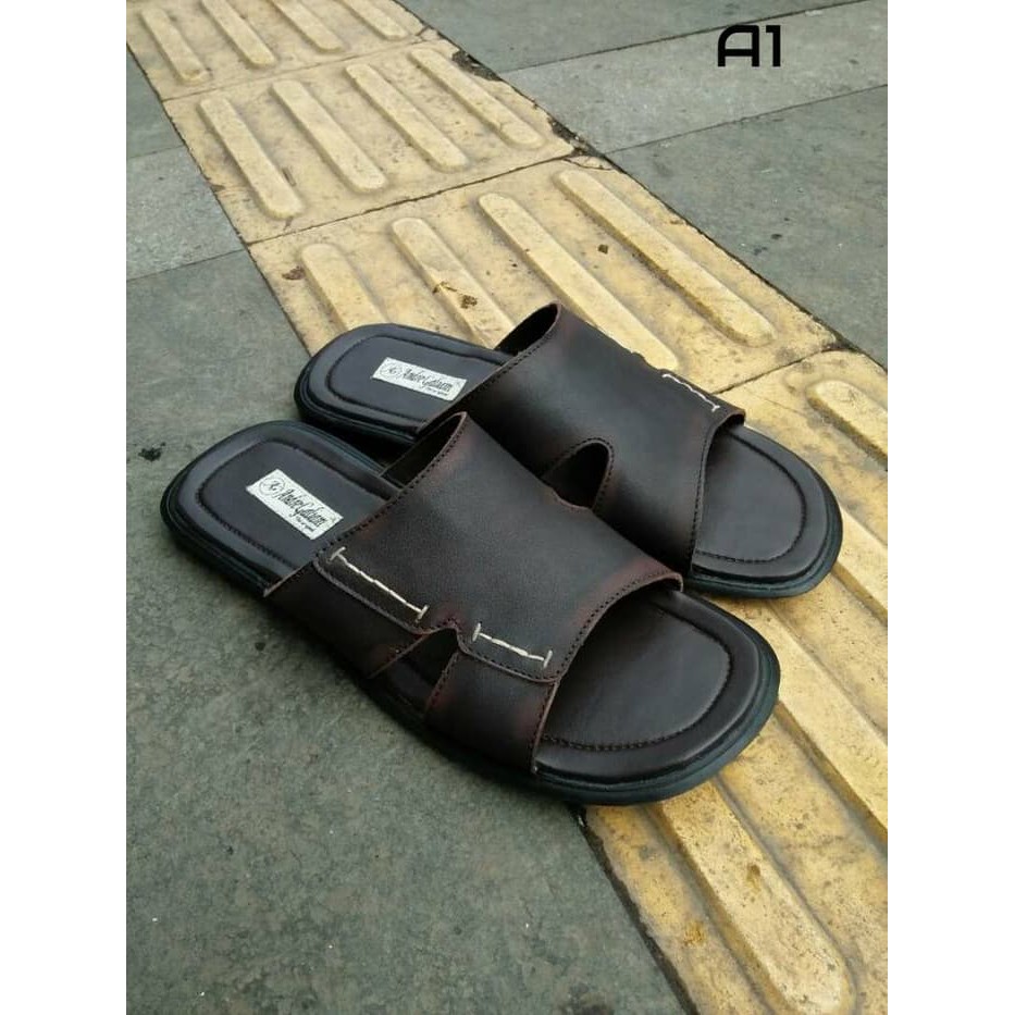 Sandal Pria Tahan Lama Outdoor Kasual Santai Sandalpria Fashion Ulzzan C3Q5 Big Size Elegan-Leat