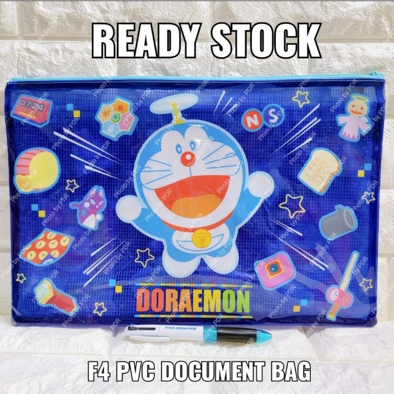 

F4 PVC Double Zipper Document Bag / Tas Pouch Dompet Dokumen File F4 Resleting Ganda Karakter Doraemon