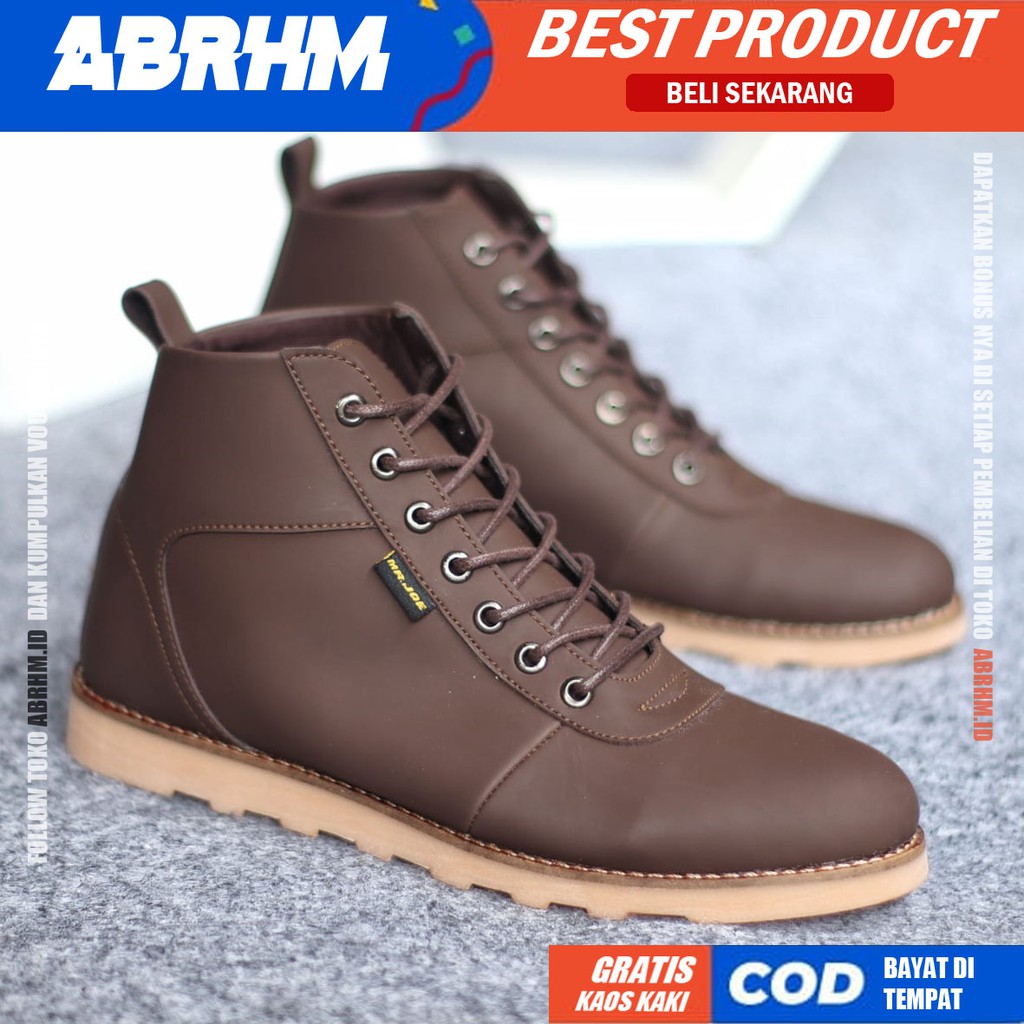 ABRHM x BARA Sepatu Boots Casual Pria kulit Sintetis Kasual Kerja boot Cowok Original