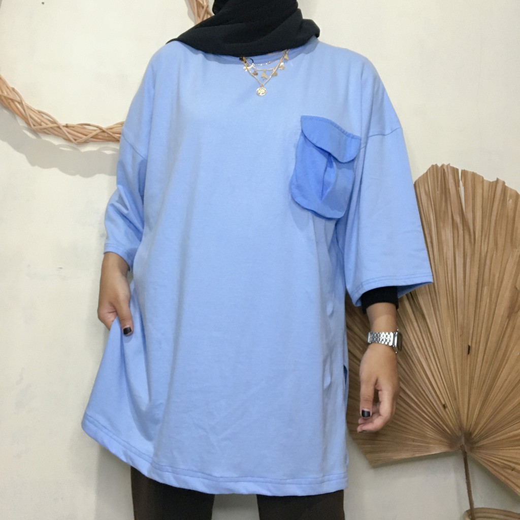 Kaos Oversize Wanita Hijab 3/4 Slit With Pocket