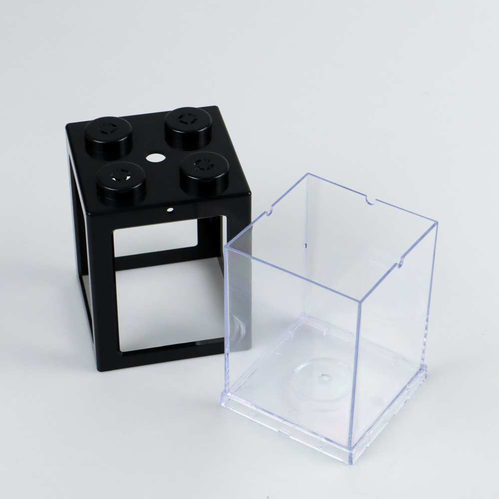 Aquarium Mini Lego Block 4 Side Windows 8x8x11cm - TOP3 - Black