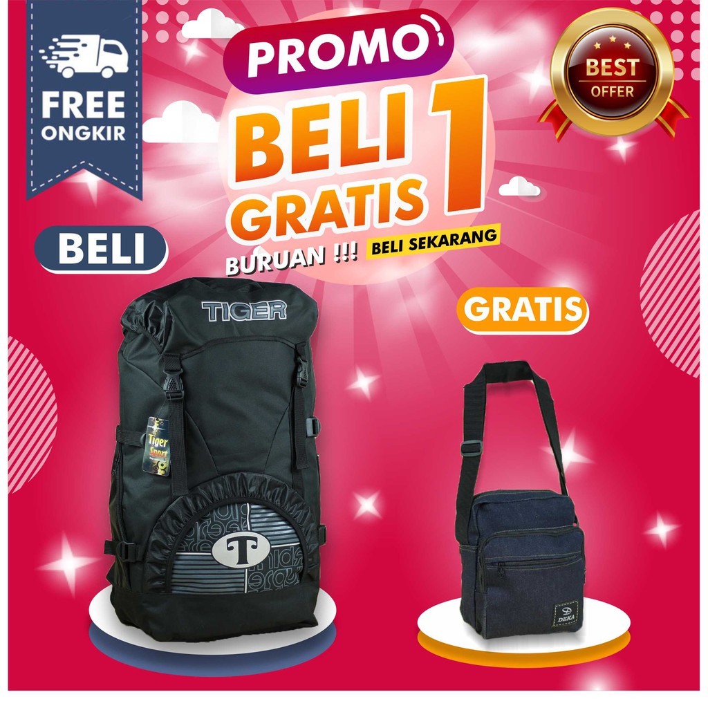 BELI 1 GRATIS 1 RANSEL CARIER PRIA TAS GUNUNG TRAVEL OUTDOOR HIKING MURAH AWET FREE SELEMPANG PRIA