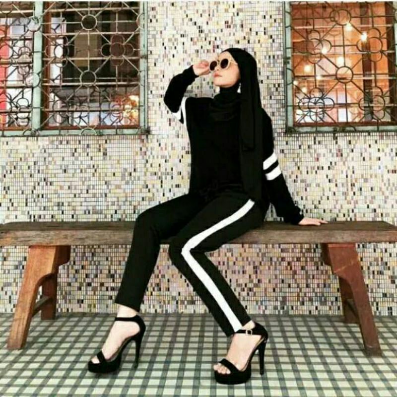 Legging Stripe List putih PREMIUM / Legging List putih 1 Legging Garis Putih / celana Basic Stripe ZR list