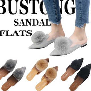 DIKIRIM DARI  JAKARTA ESTORE Flat Shoes Bustong Pom Pom 