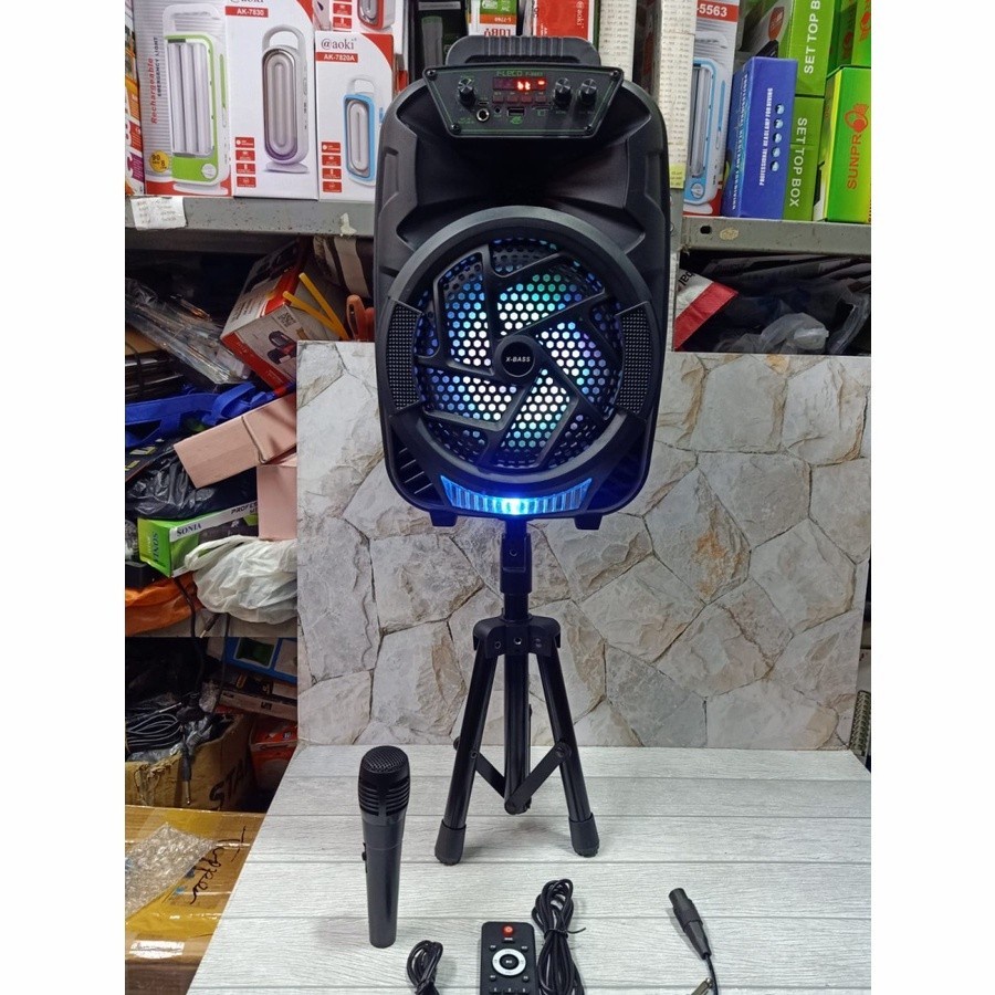 COD SPEAKER BLUETOOTH KARAOKE 8'5 FLECO F-8863 LED BONUS MIC + STAN SPEAKER X-BASS//SPEAKER SALON AKTIF X-BASS//SPEAKER KARAOKE