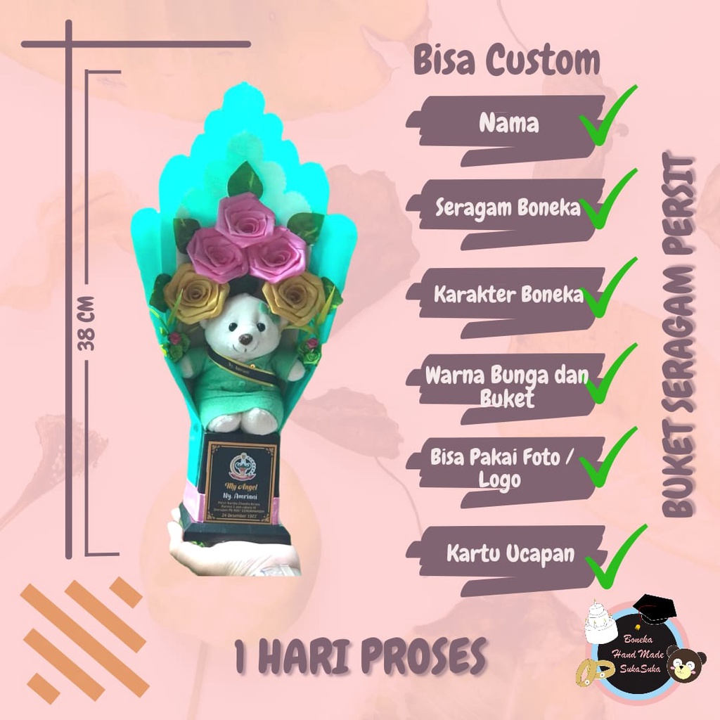 Proses Sehari Jadi - Buket Bunga Boneka Persit TNI AD Polisi Hadiah Ultah Wedding Anniversary Kado U