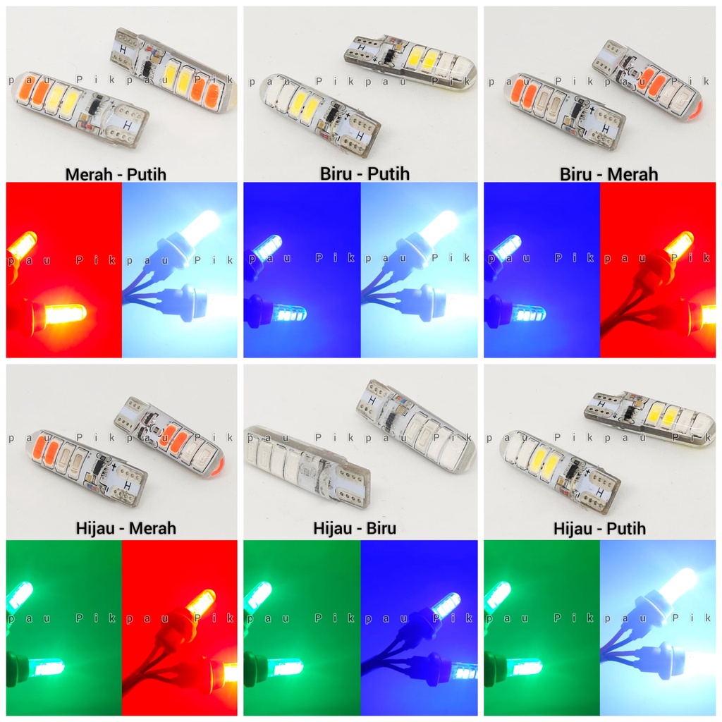 Sepasang Lampu T10 Jelly 2 Warna Senja Sein Sen Kedip 8 LED