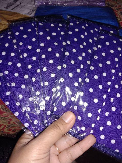 Masker Kain Polkadot Lusinan - Tali Sambung Free Plastik Opp