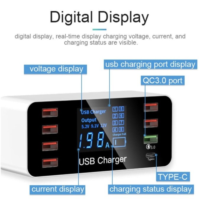 iKawai USB Smart Charger 7 Port USB Fast Charge QC3.0 Type-C 5V 9A