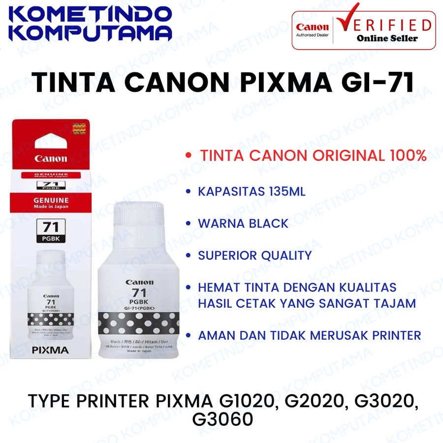 Box GI-71 BLACK 135ml Tinta Botol Canon Pixma Original GI71 HITAM 100% ORIGINAL / G1020/G2020/G3020/G3060/G1737/G2770/G3770/G4770/G1730/G2730/G3730