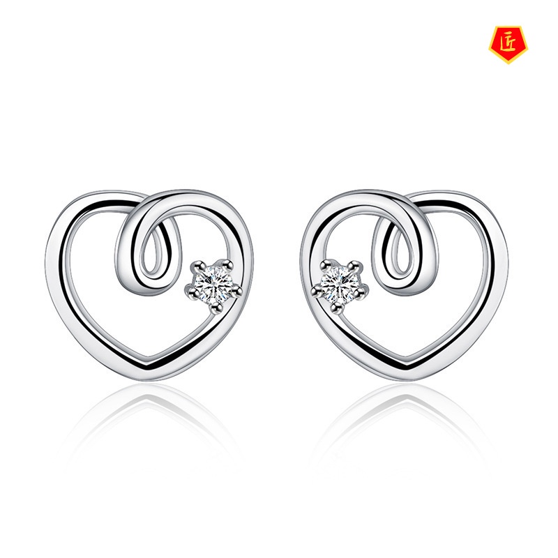 [Ready Stock]S925 Silver Sweet Diamond Heart-Shaped Small Ear Studies