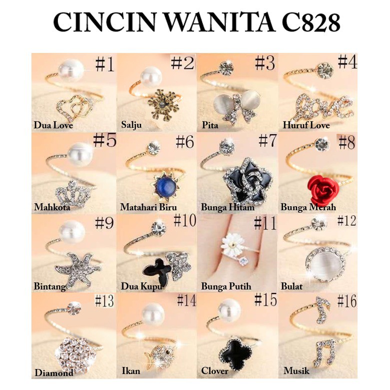 Grosir - C828 Cincin Love /  Cincin Wanita / Cincin Bunga / Cincin Fashion / Fashion Perhiasan Wani