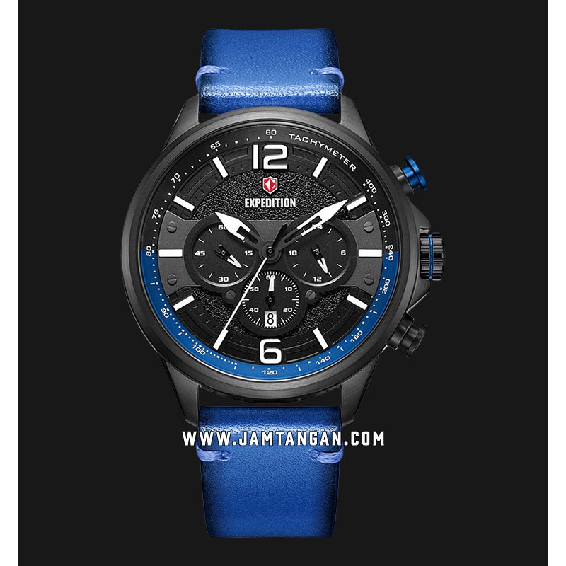Expedition E 6796 MC LIPBABU Chronograph Men Black Dial Blue Leather Strap