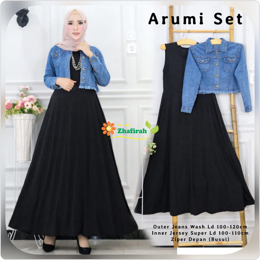 arumi set quater jeans wash ziper depan zhafira