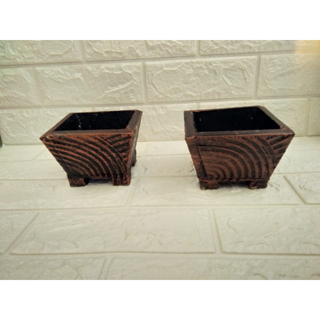 Pot Kayu Kecil Coklat & Batang Cakar Kecil Bonsai Tanaman Artificial