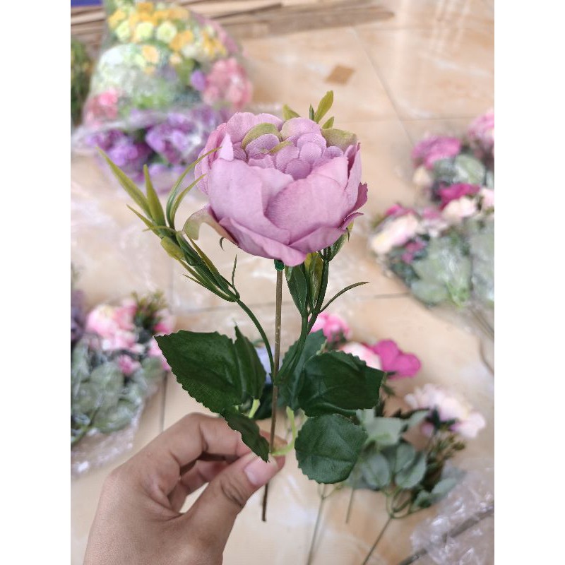 Peony Bunga Plastik Artificial Dekorasi Rustic Hiasan Mahar Dried Flower Hampers Ringbox-Lilac