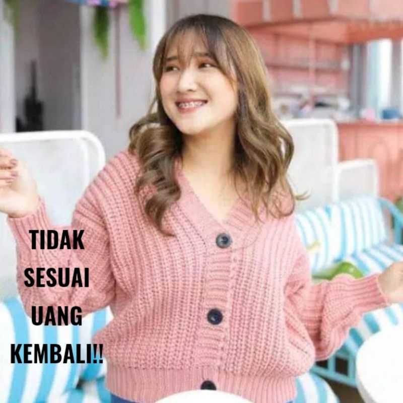cardigan rajut crop (oversize) || cardigan rajut 7get tebal premium-Dustypink