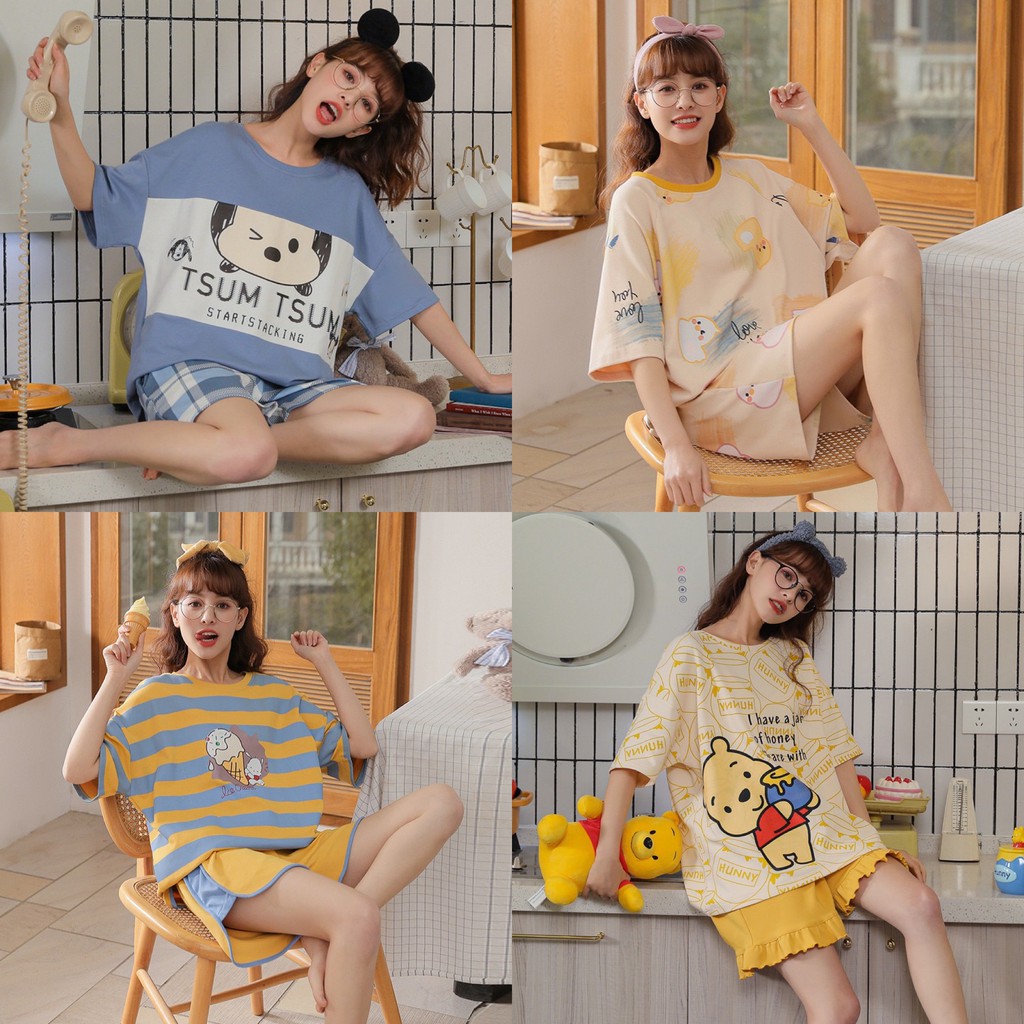 Baju tidur / piyama / baju santai wanita import korea murah BTB038 motif lucu premium