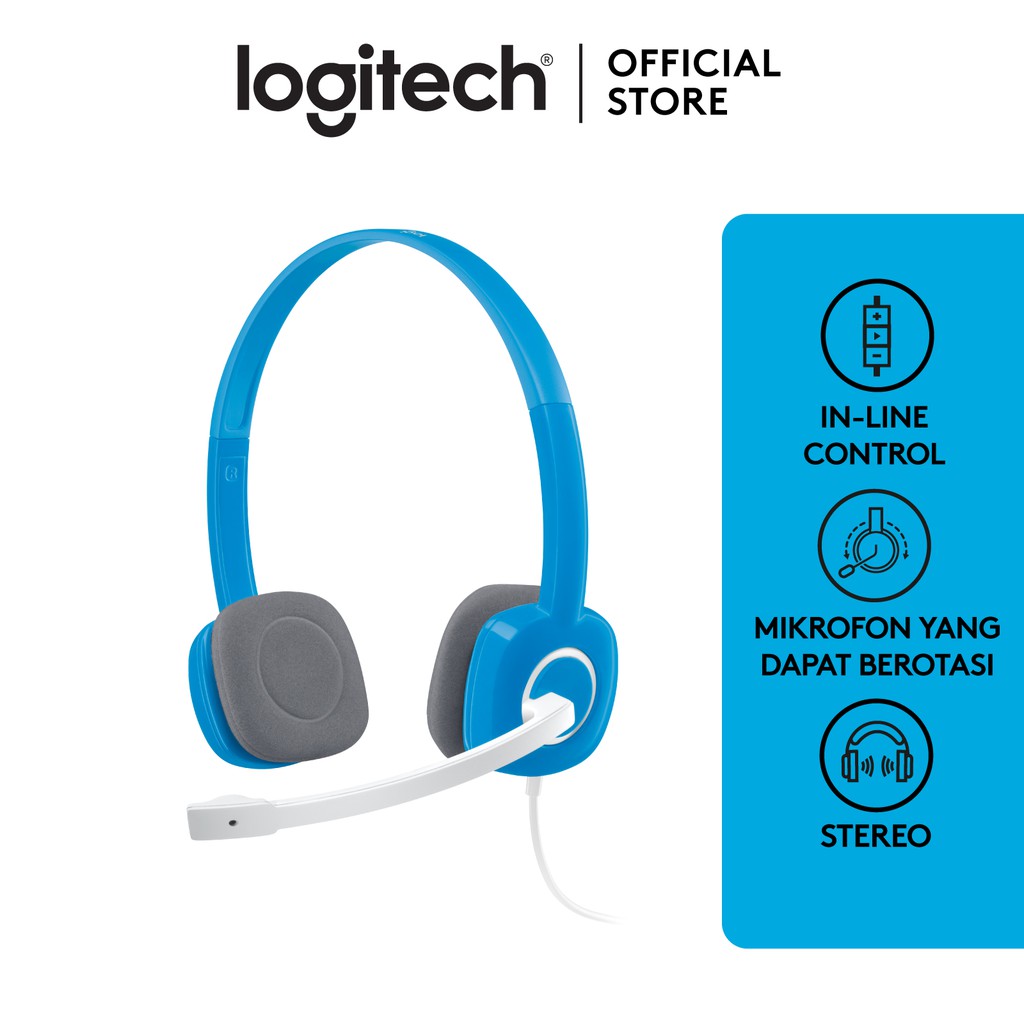 Logitech H150 Stereo Headset dengan Mikrofon Noise-Cancelling dan Dual Plug – Sky Blue
